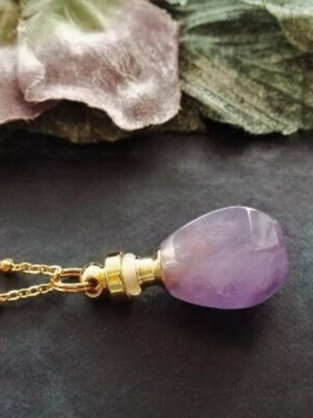 Amethyst Refillable Perfume Bottle Teardrop Pendant Necklace